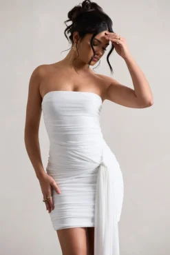 Jesse | White Ruched Mini Dress With Knot Detail