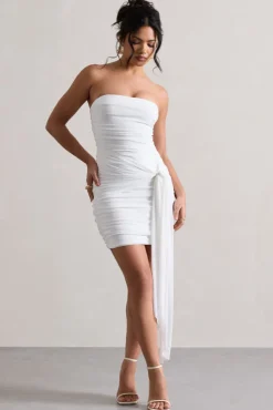 Jesse | White Ruched Mini Dress With Knot Detail
