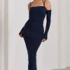 Jessie | Navy Strappy Long-Sleeved Bodycon Maxi Dress