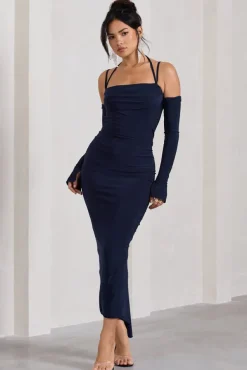 Jessie | Navy Strappy Long-Sleeved Bodycon Maxi Dress