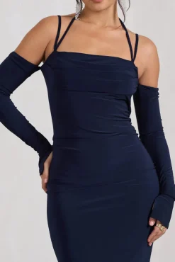 Jessie | Navy Strappy Long-Sleeved Bodycon Maxi Dress