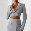 Jet Set | Dove Grey Belt Strap Pocket Detail Mini Skirt