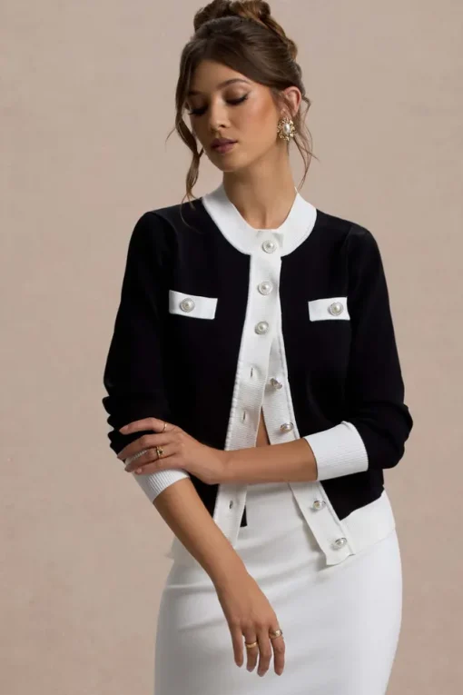 Joelle | Black u0026 White Knit Cardigan