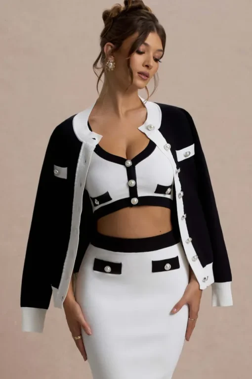 Joelle | Black u0026 White Knit Cardigan