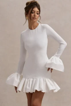 Josefina | Cream Long-Sleeve Mini Dress With Satin Trims