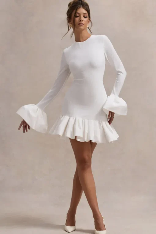 Josefina | Cream Long-Sleeve Mini Dress With Satin Trims
