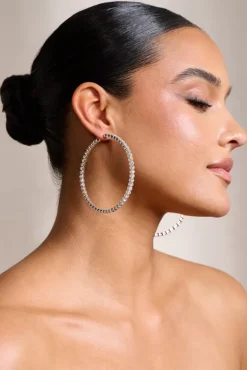 Julia | Silver Diamante Hoop Earrings