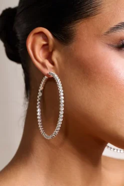 Julia | Silver Diamante Hoop Earrings