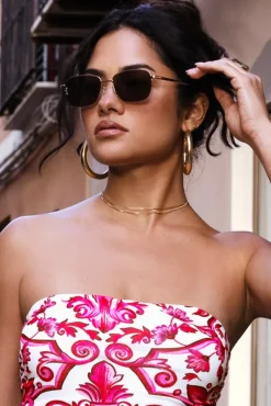 Junior | Otra Gold Small Rectangular Vintage Style Sunglasses