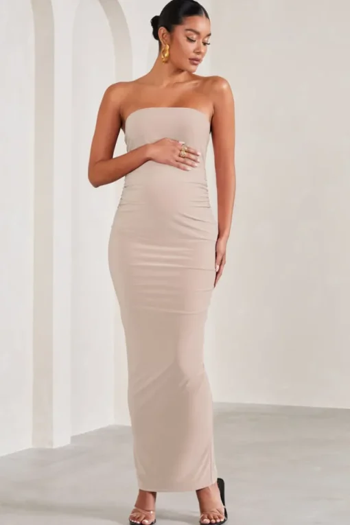 Juniper | Champagne Strapless Maternity Maxi Dress