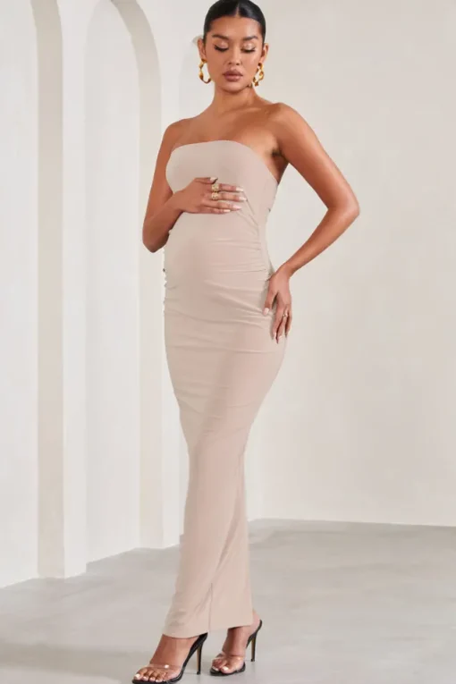 Juniper | Champagne Strapless Maternity Maxi Dress