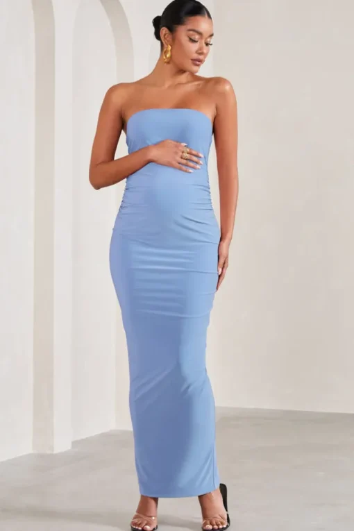 Juniper | Powder Blue Strapless Maternity Maxi Dress