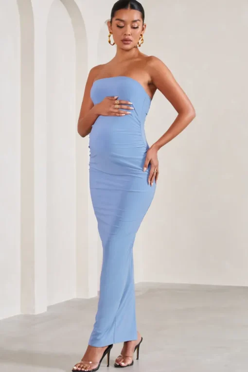 Juniper | Powder Blue Strapless Maternity Maxi Dress