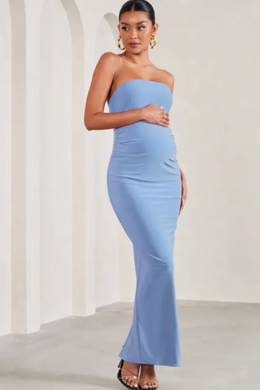 Juniper | Powder Blue Strapless Maternity Maxi Dress