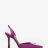 Just A Fling | Purple Satin Sling Back Heels With Diamante Brooches