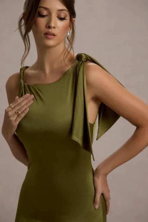 Kacey | Olive Twisted Knot Maxi Dress