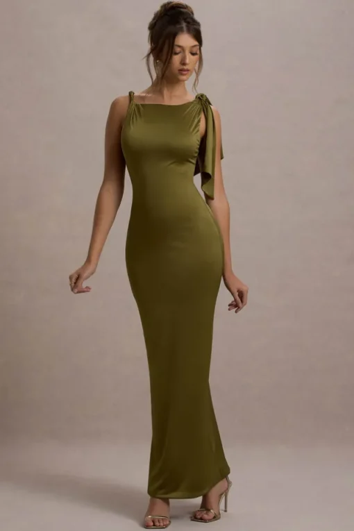 Kacey | Olive Twisted Knot Maxi Dress