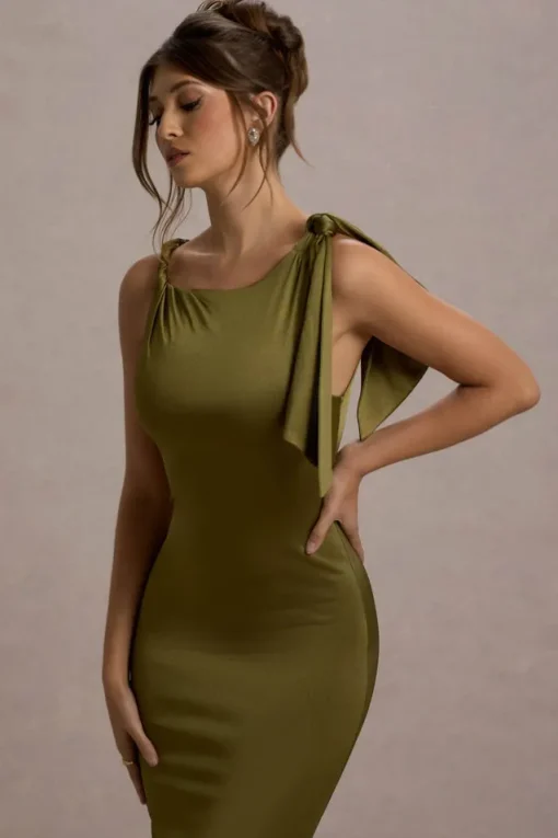 Kacey | Olive Twisted Knot Maxi Dress