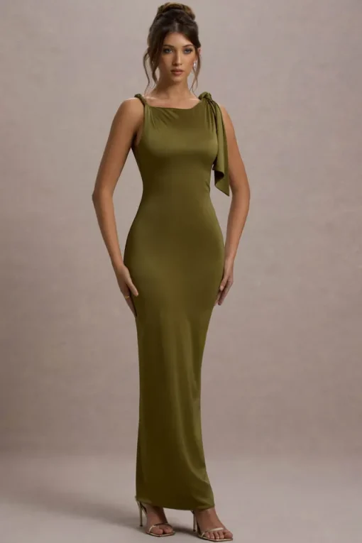 Kacey | Olive Twisted Knot Maxi Dress