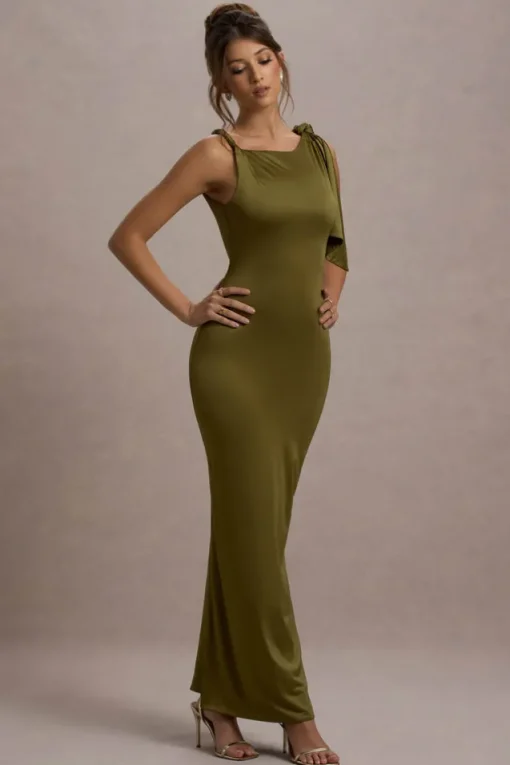 Kacey | Olive Twisted Knot Maxi Dress