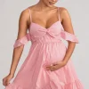 Kai | Blush Cami Babydoll Maternity Mini Dress With Ruffle Cold Shoulder Sleeves
