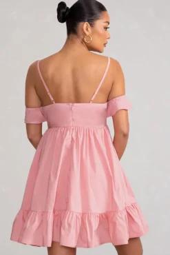 Kai | Blush Cami Babydoll Maternity Mini Dress With Ruffle Cold Shoulder Sleeves