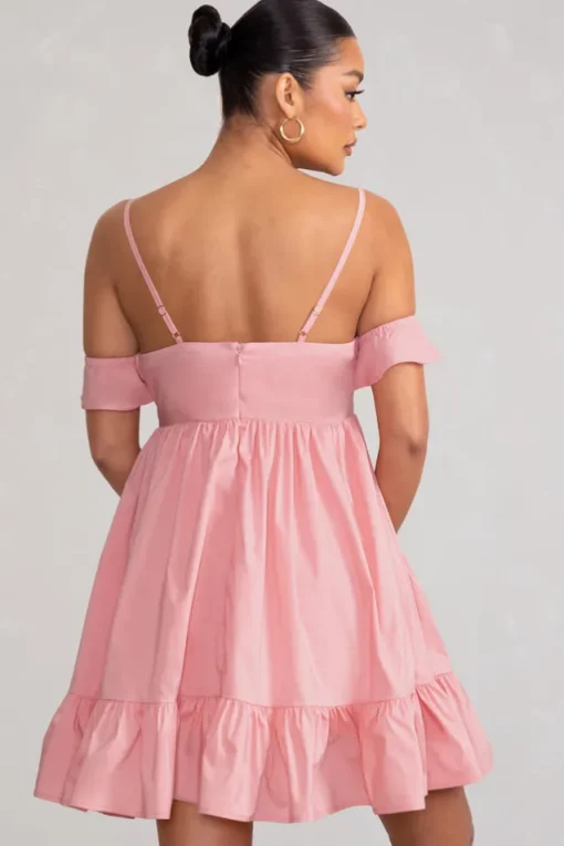 Kai | Blush Cami Babydoll Maternity Mini Dress With Ruffle Cold Shoulder Sleeves
