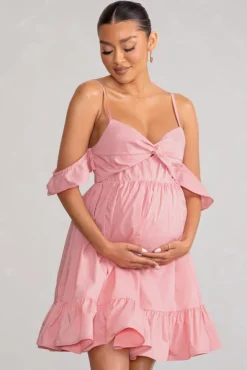 Kai | Blush Cami Babydoll Maternity Mini Dress With Ruffle Cold Shoulder Sleeves