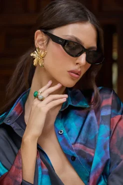 Kai | Otra Black Thin Rectangular Sunglasses