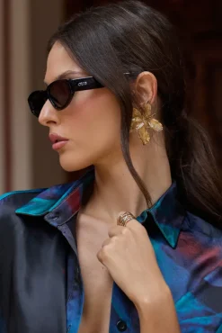 Kai | Otra Black Thin Rectangular Sunglasses