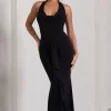 Kaia | Black Ruched Cowl-Neck Maxi Dress With Drape