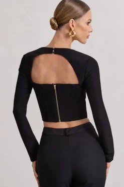 Kailey | Black Square-Neck Long-Sleeve Corset Top