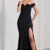 Karma | Black Bardot Split Fishtail Maxi Dress