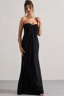 Kaz | Black Chiffon Sweetheart Maxi Dress