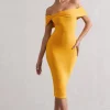 Keely | Mango Bodycon Twisted Bardot Midi Dress