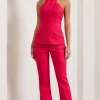 Kehlani | Red High Waist Wide Leg Trousers