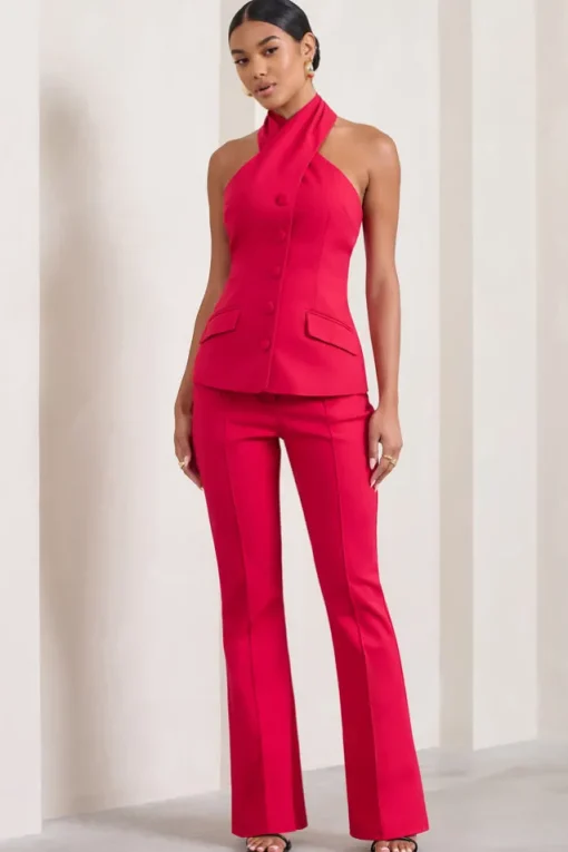Kehlani | Red High Waist Wide Leg Trousers