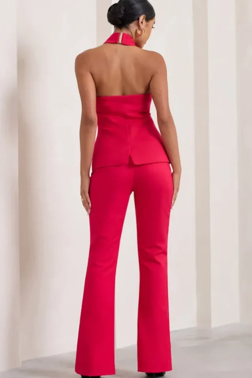 Kehlani | Red High Waist Wide Leg Trousers