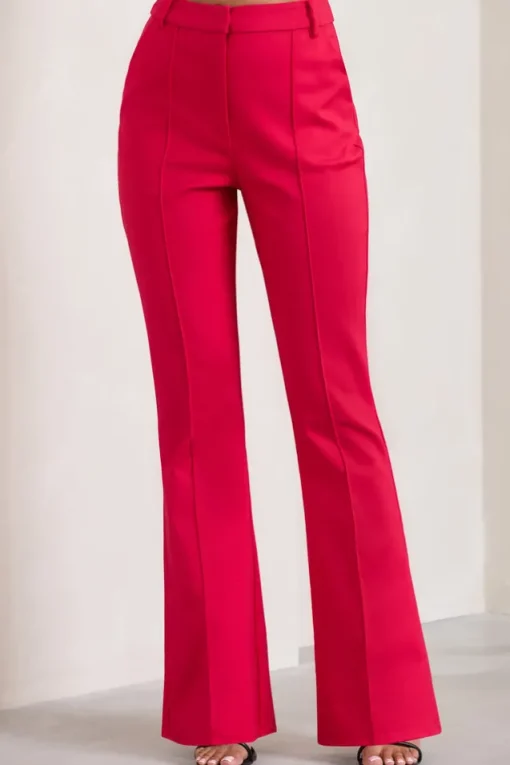 Kehlani | Red High Waist Wide Leg Trousers