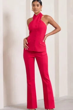 Kehlani | Red High Waist Wide Leg Trousers