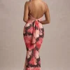 Kelila | Red Floral Print Strappy Open-Back Split Maxi Dress