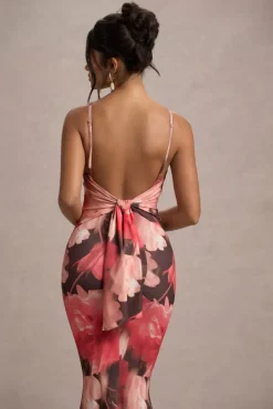 Kelila | Red Floral Print Strappy Open-Back Split Maxi Dress