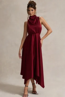 Kerri | Berry Satin Cowl-Neck Maxi Dress