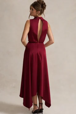 Kerri | Berry Satin Cowl-Neck Maxi Dress