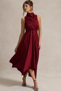 Kerri | Berry Satin Cowl-Neck Maxi Dress