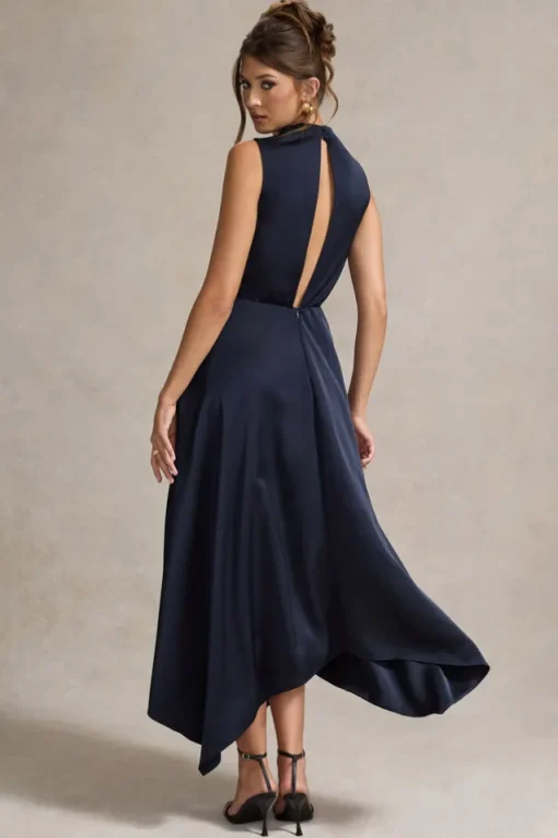 Kerri | Navy Satin Cowl-Neck Maxi Dress