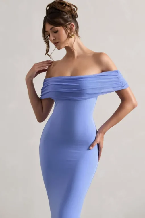 Kiana | Pale Blue Bardot Maxi Dress
