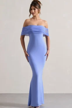 Kiana | Pale Blue Bardot Maxi Dress