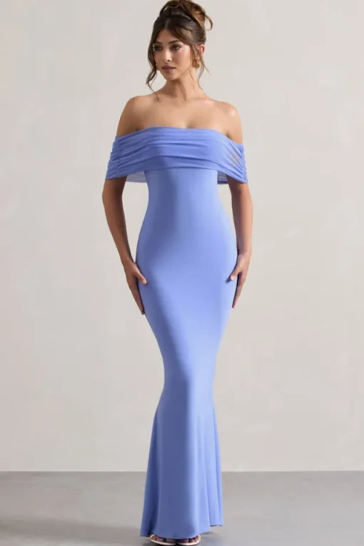 Kiana | Pale Blue Bardot Maxi Dress