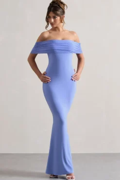 Kiana | Pale Blue Bardot Maxi Dress